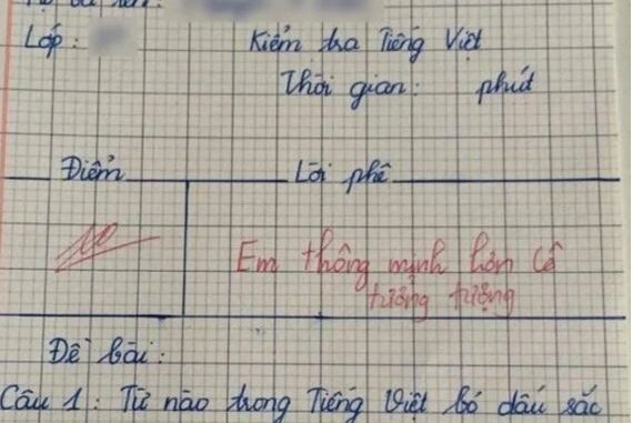 Cô giáo hỏi “Từ nào bỏ dấu sắc mà nghĩa không thay đổi?”, đáp án của học sinh tiểu học nhận điểm 10 tuyệt đối