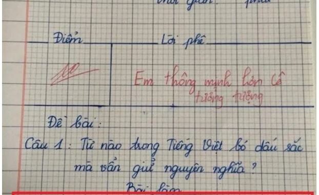 Cô giáo hỏi “Từ nào bỏ dấu sắc mà nghĩa không thay đổi?”, đáp án của học sinh tiểu học nhận điểm 10 tuyệt đối